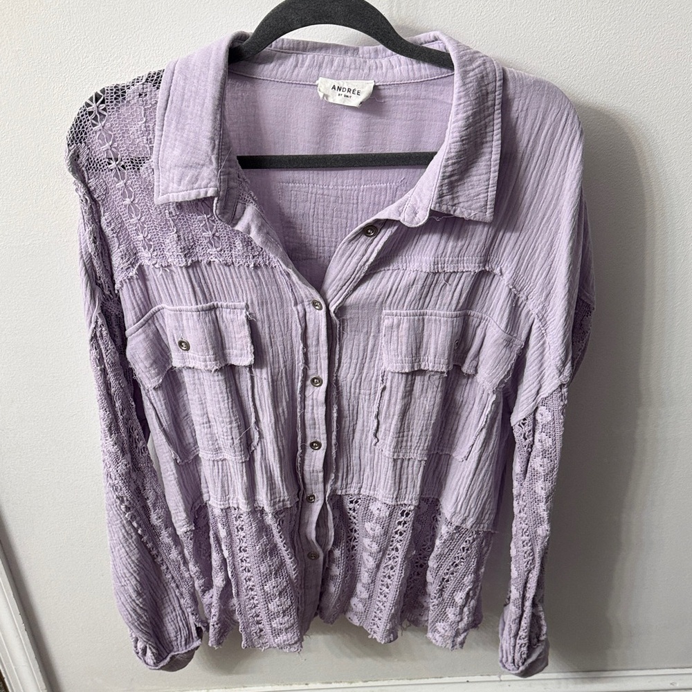 Andree Lavender Lace Button-Down Shirt